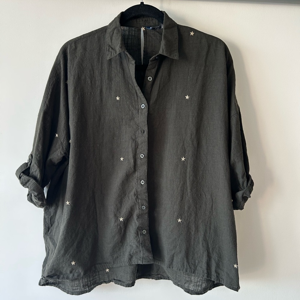 Zara Army Green Button-Up Shirt